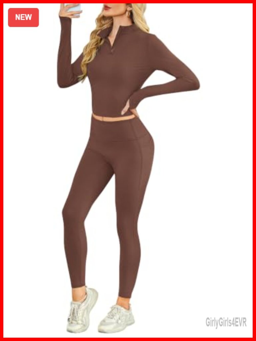 Women's 2-Piece Workout Set 1/4 Zip Crop Top & High Waist Leggings
